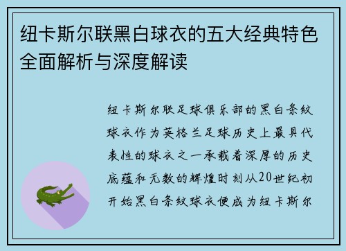 纽卡斯尔联黑白球衣的五大经典特色全面解析与深度解读